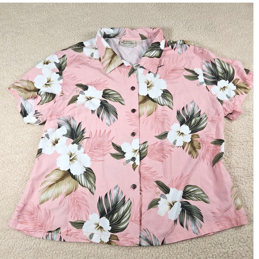 Royal Hawaiian Creations Shirt Women 2XL Pink Tropical Hibiscus Floral Aloha Top